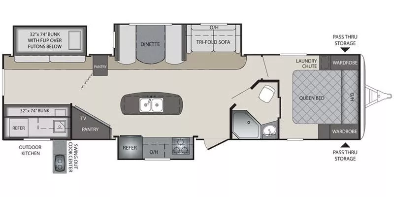 37' 2015 Keystone Bullet Premier 34BHPR w/3 Slides - Bunk House Floorplan