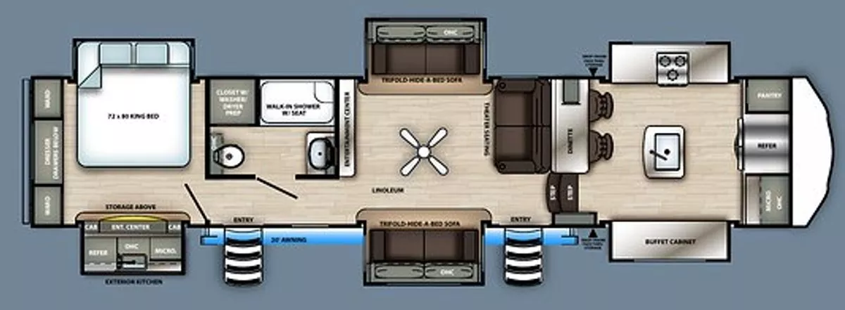 41' 2020 Forest River Sandpiper 38FKOK w/6 Slides Floorplan