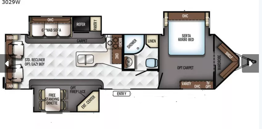 35' 2018 Forest River Windjammer 3029W w/3 Slides Floorplan