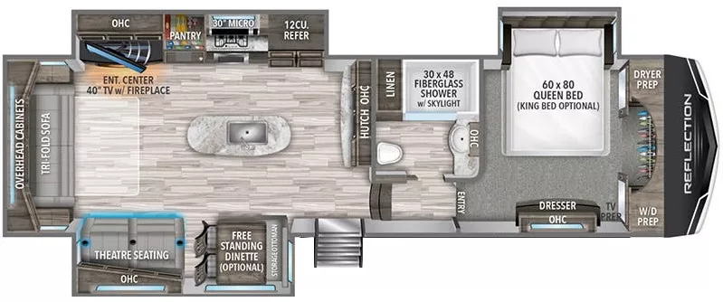 35' 2023 Grand Design Reflection 337RLS w/3 Slides Floorplan