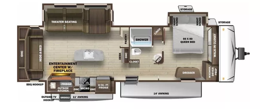 37' 2020 Highland RV Open Range 322RLS w/3 Slides Floorplan