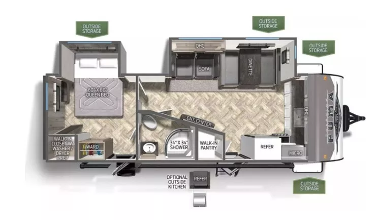 29' 2024 Palomino Puma 26FKDS w/2 Slides Floorplan