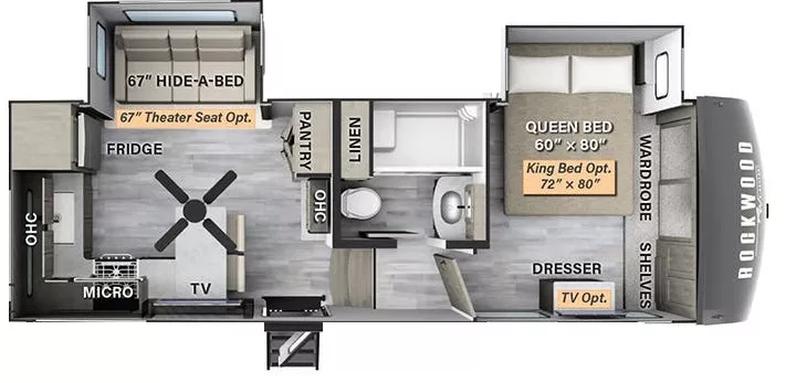 29' 2023 Forest River Rockwood Signature 2442BS w/2 Slides Floorplan