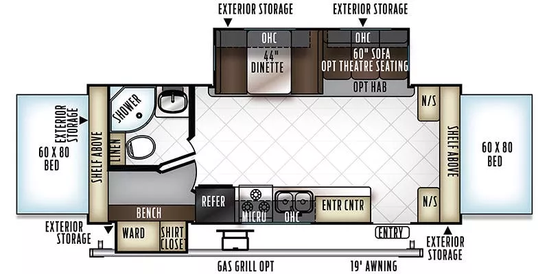 25' 2018 Rockwood 24WS w/2 Slides Floorplan