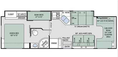 33' 2019 Thor Chateau 31E w/Slide - Bunk House Floorplan
