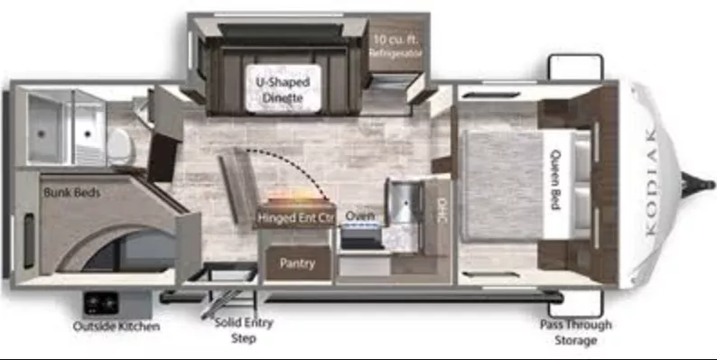 29' 2022 Dutchmen Kodiak 248BHSL w/Slide - Bunk House Floorplan
