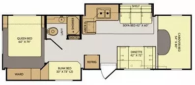 31' 2012 Fleetwood Tioga Ranger 31N w/2 Slides - Bunk House Floorplan