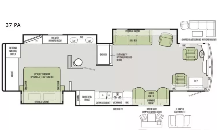 40' 2017 Tiffin Allegro Red 37PA w/4 Slides Floorplan