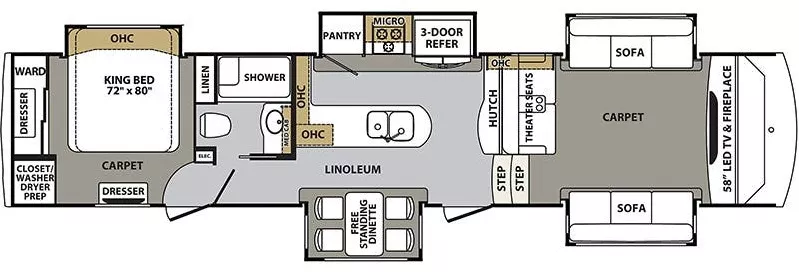40' 2018 Forest River Cardinal 3825 FL w/5 Slides Floorplan