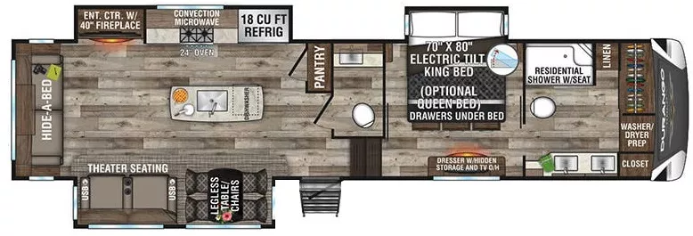 40' 2021 Kz Durango Gold 366FBT w/3 Slides Floorplan