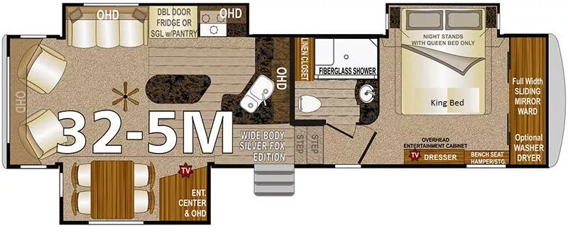 36' 2019 Northwood Arctic Fox 325M w/3 Slides & Generator Floorplan