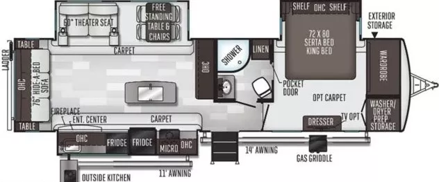 37' 2021 Forest River Flagstaff Classic 8320KSB w/3 Slides Floorplan