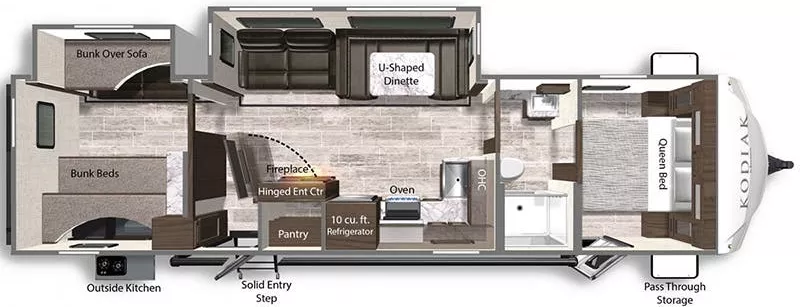 37' 2022 Dutchmen Kodiak Ultimate 3301BHSL w/2 Slides - Bunk House Floorplan