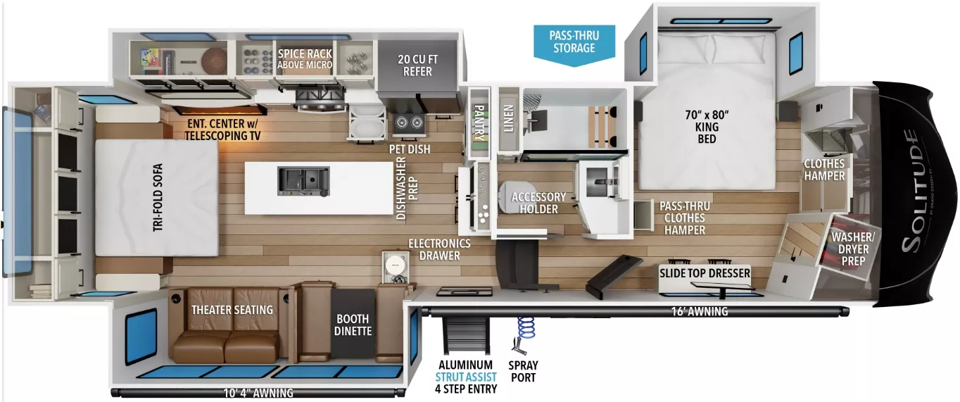 34' 2024 Grand Design Solitude 310GK w/4 Slides Floorplan