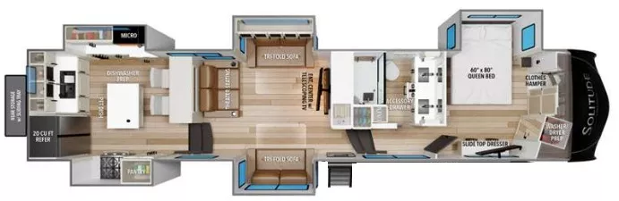 41' 2022 Grand Design Solitude 390RK w/5 Slides Floorplan