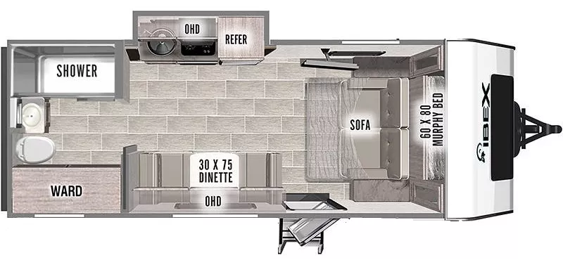 22' 2022 Forest River Ibex 19RBM w/Slide Floorplan