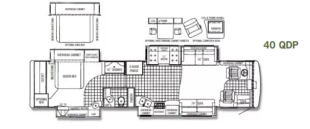 40' 2005 Tiffin Allegro Bus 40QDP 400hp Cummins w/4 Slides Floorplan