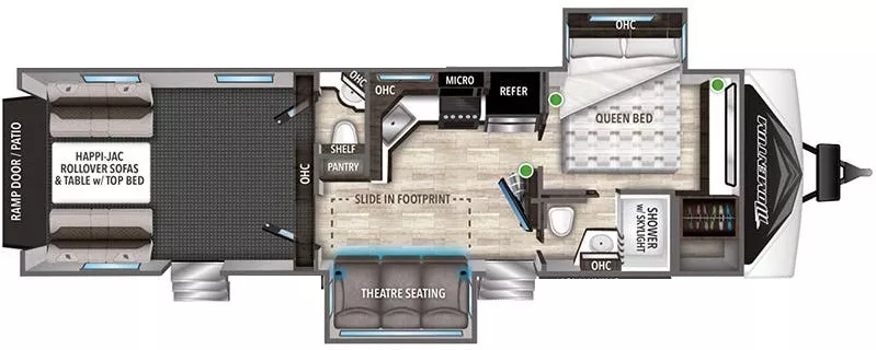 35' 2023 Grand Design Momentum 31G w/2 Slides & Generator  - Toy Hauler Floorplan