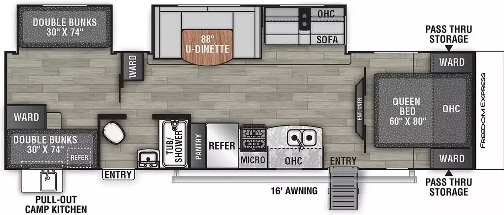 35' 2020 Coachmen Freedom Express 31SE w/2 Slides - Bunk House Floorplan