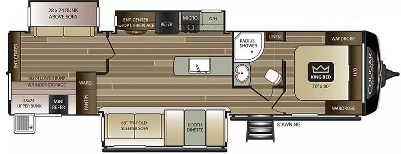37' 2020 Keystone Cougar 34TSB w/3 Slides - Bunk House Floorplan
