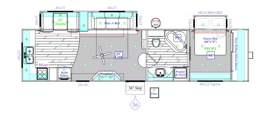 35' 2013 Recreation by Design Monte Carlo Platinum 35SC w/2 Slides Floorplan