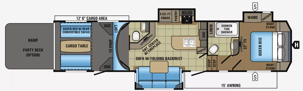 42' 2017 Jayco Seismic Wave 355W w/3 Slides & Generator  - Toy Hauler - Bunk House Floorplan