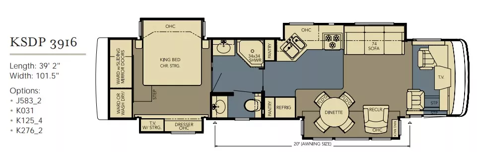 39' 2007 Newmar Kountry Star 3916 400hp Cummins w/4 Slides Floorplan