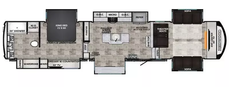 44' 2024 Keystone Redwood 4200FL w/6 Slides & Generator Floorplan