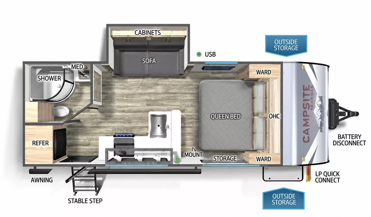 22' 2025 Forest River Campsite Reserve Ultra 19KB w/Slide Floorplan