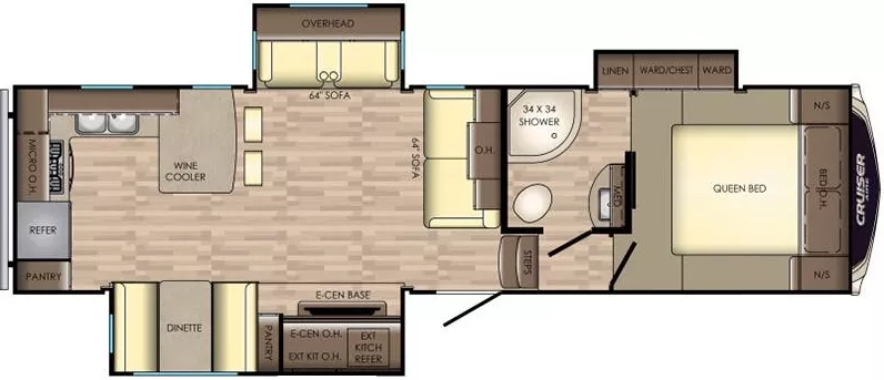 31' 2018 Crossroads Cruiser Aire 29RK w/3 Slides Floorplan