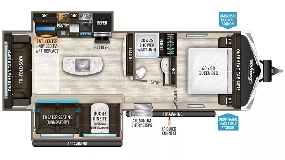 34' 2020 Grand Design Imagine 2970RL w/2 Slides Floorplan