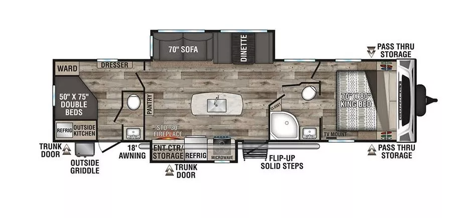 38' 2021 Kz Connect 332BHK w/2 Slides Floorplan