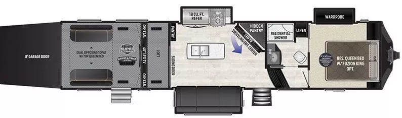 39' 2019 Keystone Fuzion 357 w/3 Slides & Generator  - Toy Hauler Floorplan