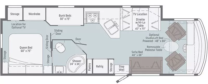 32' 2020 Winnebago Sunstar 31B w/Slide - Bunk House Floorplan