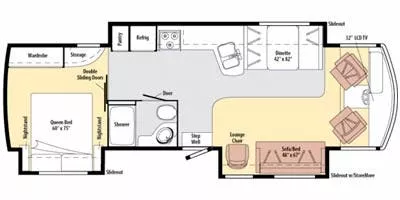 34' 2010 Winnebago Sightseer 33C w/3 Slides Floorplan