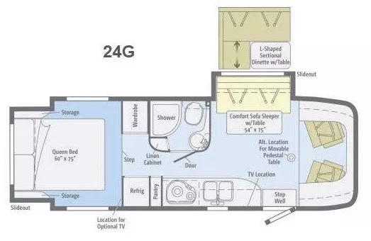 25' 2013 Winnebago Itasca Navion 24G w/2 Slides Floorplan