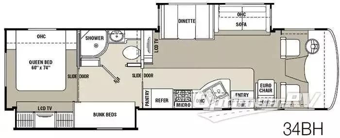 35' 2015 Coachmen Mirada 34BH w/3 Slides - Bunk House Floorplan