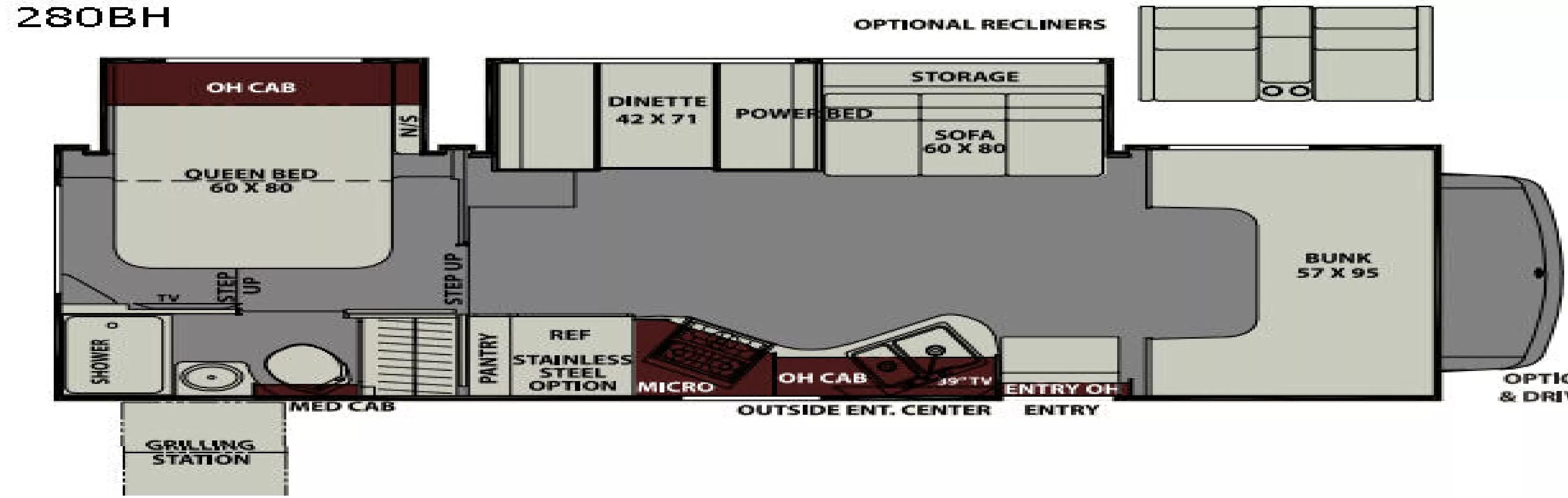 27' 2018 Coachmen Leprechaun 280BH w/2 Slides Floorplan