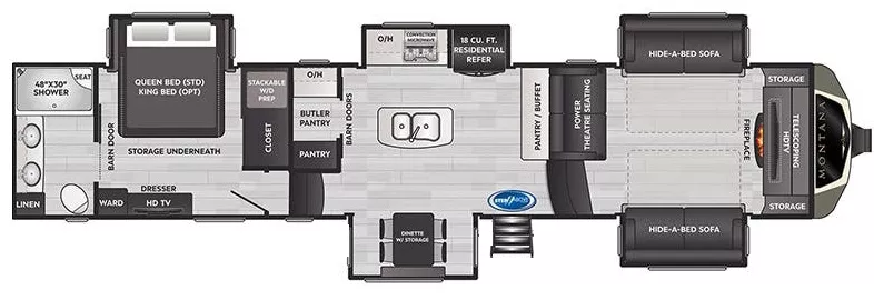 41' 2022 Keystone Montana 3763BP w/5 Slides Floorplan