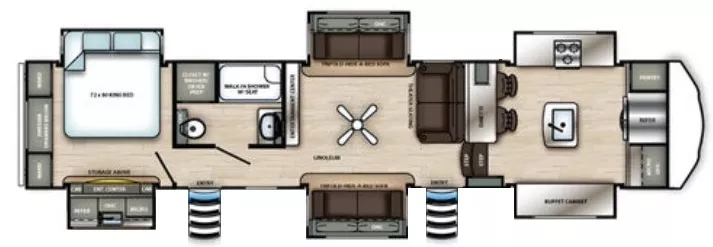 41' 2021 Forest River Sandpiper 38FKOK w/6 Slides Floorplan