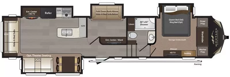 41' 2016 Keystone Montana High Country 370BR w/4 Slides - Bunk House Floorplan