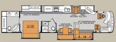 45' 2013 Thor Tuscany 45LT 450hp Cummins w/3 Slides Floorplan