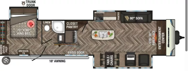 40' 2020 Kz Sportsmen 363FL w/2 Slides Floorplan
