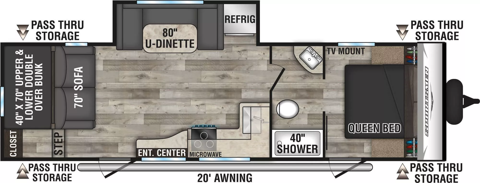33' 2023 Kz Sportsmen SE 281BHSE w/Slide - Bunk House Floorplan