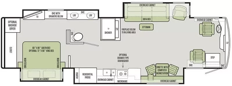 39' 2018 Tiffin Allegro Bus 37AP 450hp Cummins w/4 Slides Floorplan