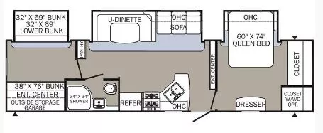 36' 2018 Palomino Puma 32RBFQ w/3 Slides - Bunk House Floorplan