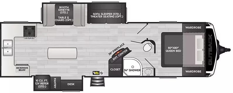 33' 2024 Keystone Outback Ultra Lite 296URK w/2 Slides Floorplan