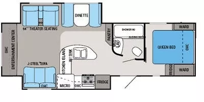 33' 2014 Jayco Whitehawk 29REKS w/2 Slides Floorplan