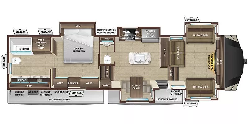 43' 2022 Highland RV Open Range 373RBS w/5 Slides Floorplan