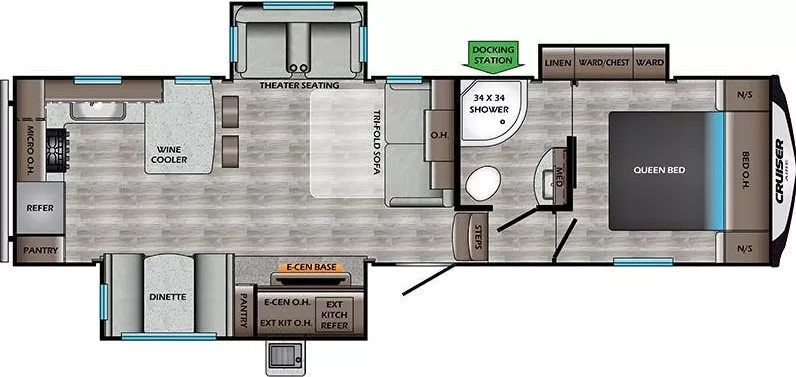 32' 2022 Crossroads Cruiser Aire 29RK w/3 Slides Floorplan